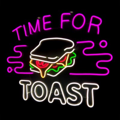 Time For Toast Yazılı ve Tost Şeklinde Neon Led Işıklı Tablo