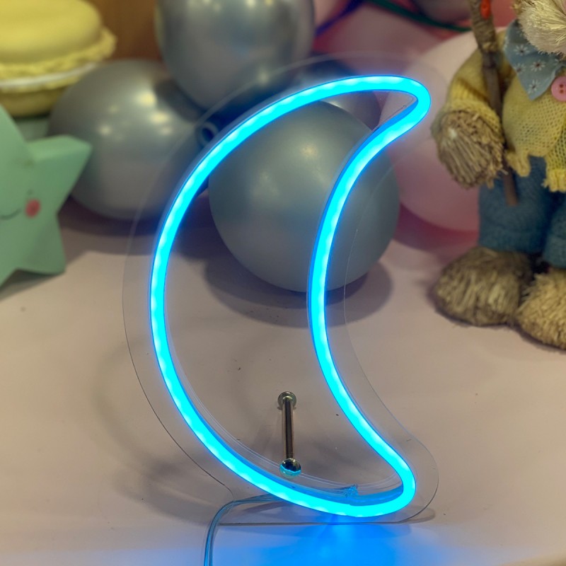 Çocuk Odası İçin Masaüstü Küçük Ay Şeklinde Neon Led Işıklı Tablo 13 x 20 cm