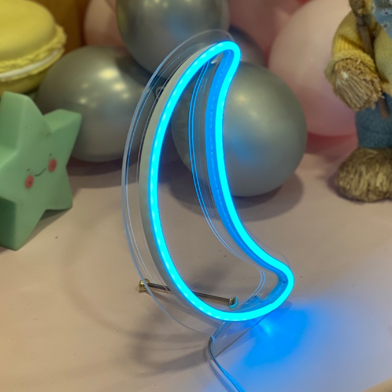 Çocuk Odası İçin Masaüstü Küçük Ay Şeklinde Neon Led Işıklı Tablo 13 x 20 cm
