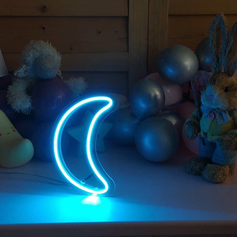 Çocuk Odası İçin Masaüstü Küçük Ay Şeklinde Neon Led Işıklı Tablo 13 x 20 cm