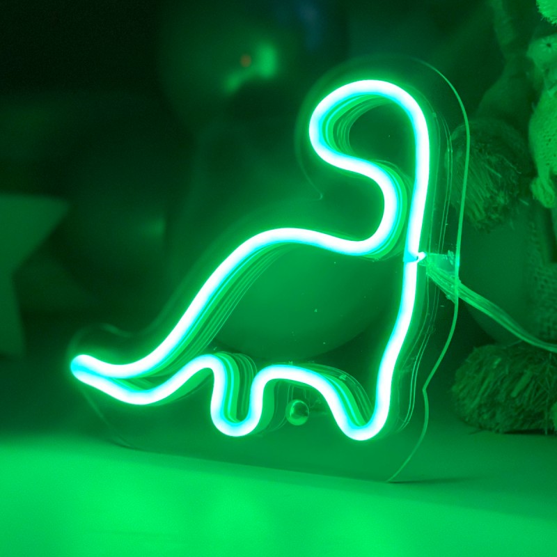 Çocuk Odası İçin Masaüstü Küçük Dinozor Şeklinde Neon Led Işıklı Tablo 15 x 15 cm