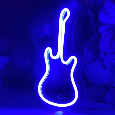 Çocuk Odası İçin Masaüstü Küçük Gitar Şeklinde Neon Led Işıklı Tablo 10 x 20 cm