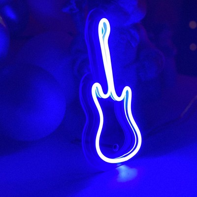 Çocuk Odası İçin Masaüstü Küçük Gitar Şeklinde Neon Led Işıklı Tablo 10 x 20 cm