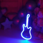 Çocuk Odası İçin Masaüstü Küçük Gitar Şeklinde Neon Led Işıklı Tablo 10 x 20 cm