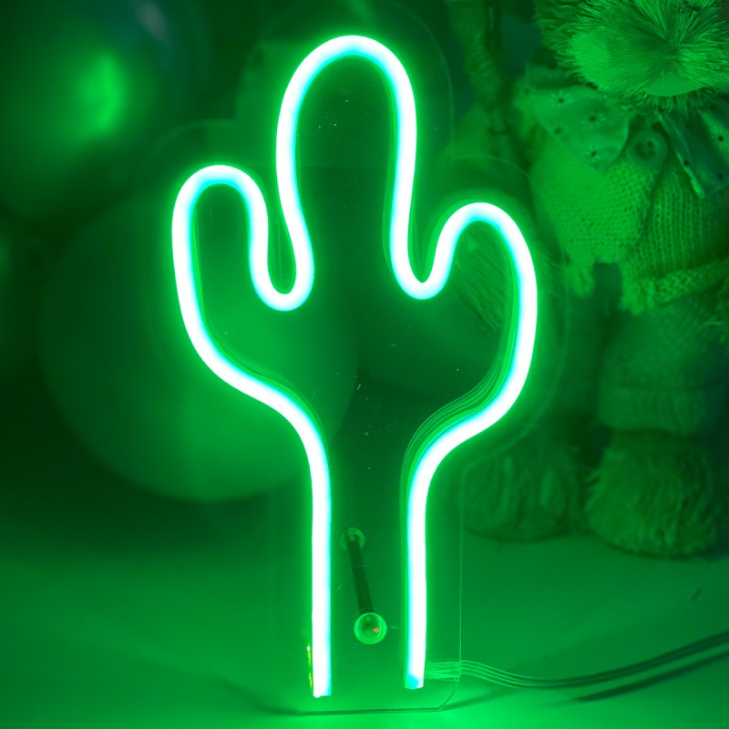 Çocuk Odası İçin Masaüstü Küçük Kaktüs Şeklinde Neon Led Işıklı Tablo 11 x 20 cm