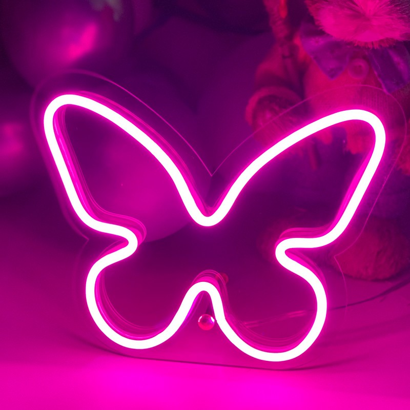 Masaüstü İçin Küçük Kelebek Şeklinde Neon Led Işıklı Tablo 20 x 16 cm 