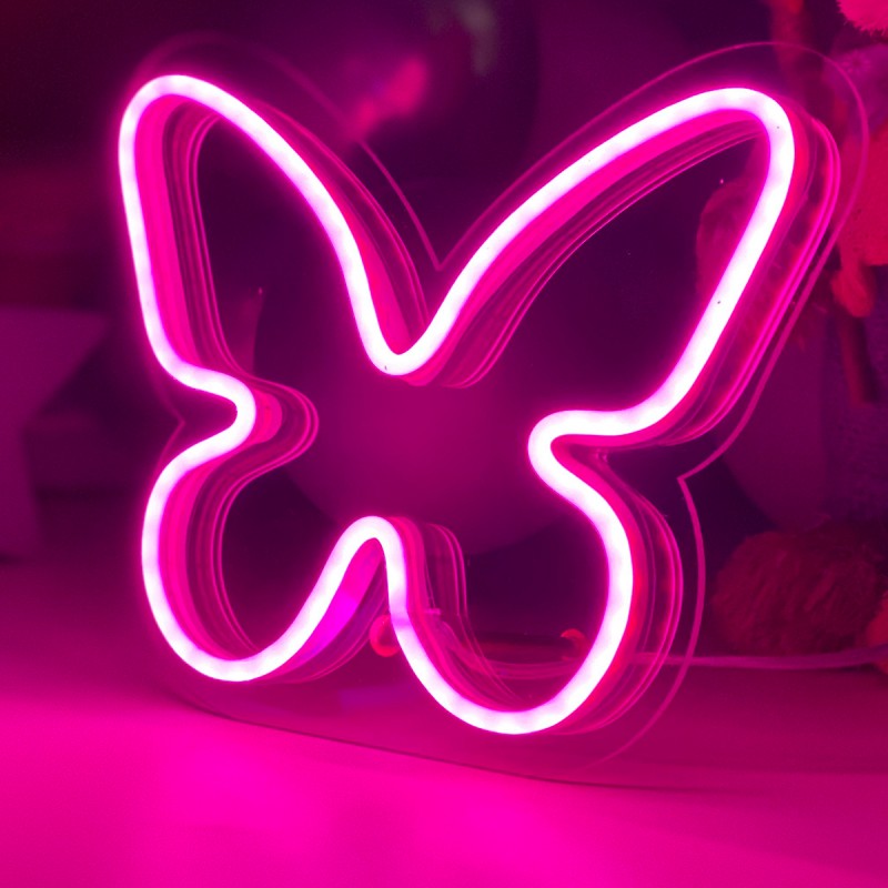 Masaüstü İçin Küçük Kelebek Şeklinde Neon Led Işıklı Tablo 20 x 16 cm 