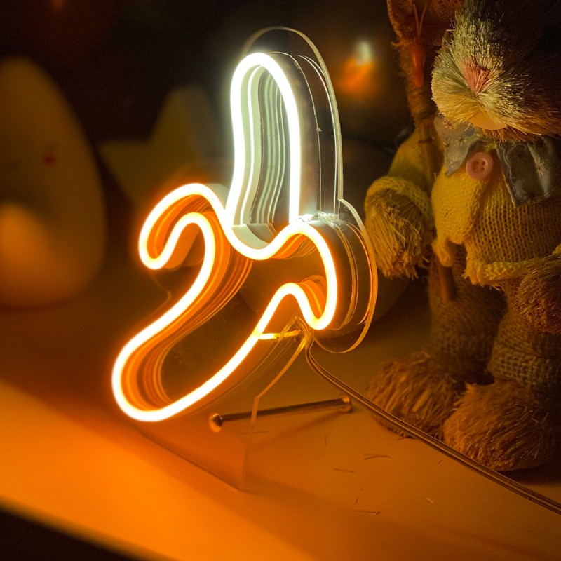 Çocuk Odası İçin Masaüstü Küçük Muz Şeklinde Neon Led Işıklı Tablo 14 x 20 cm