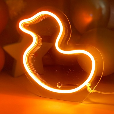 Çocuk Odası İçin Masaüstü Küçük Ördek Şeklinde Neon Led Işıklı Tablo 18 x 16 cm