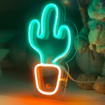 Çocuk Odası İçin Masaüstü Küçük Kaktüs v2 Şeklinde Neon Led Işıklı Tablo 11 x 20 cm