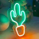 Çocuk Odası İçin Masaüstü Küçük Kaktüs v2 Şeklinde Neon Led Işıklı Tablo 11 x 20 cm