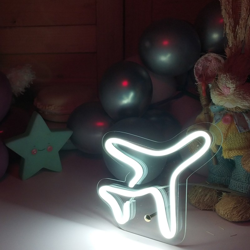 Çocuk Odası İçin Masaüstü Küçük Uçak Şeklinde Neon Led Işıklı Tablo 16 x 16 cm