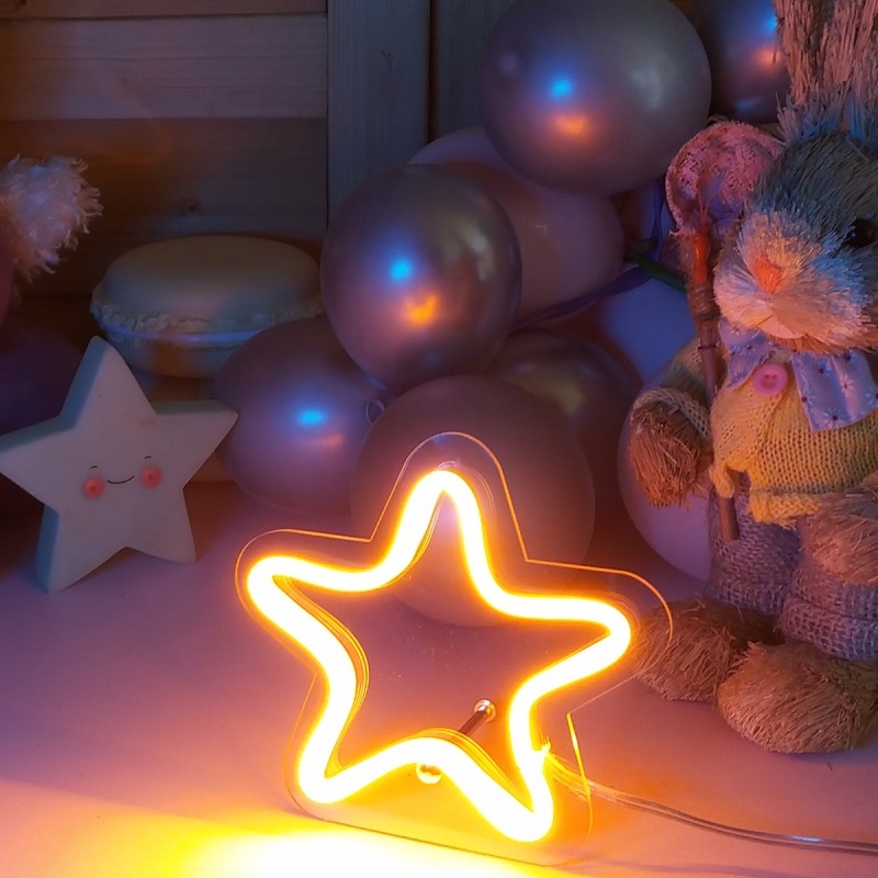 Masaüstü İçin Küçük Yıldız Şeklinde Neon Led Işıklı Tablo 15 x 14 cm 