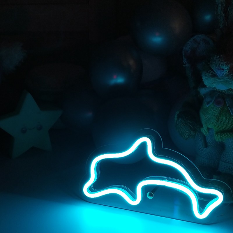 Masaüstü İçin Küçük Yunus Şeklinde Neon Led Işıklı Tablo 20 x 12 cm 