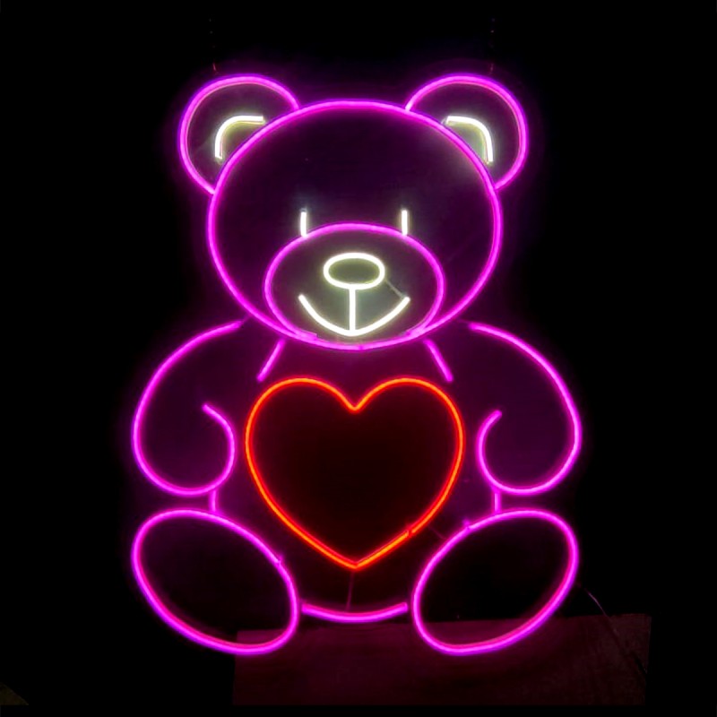 Kalpli Ayıcık Şeklinde Neon Led Işıklı Tablo