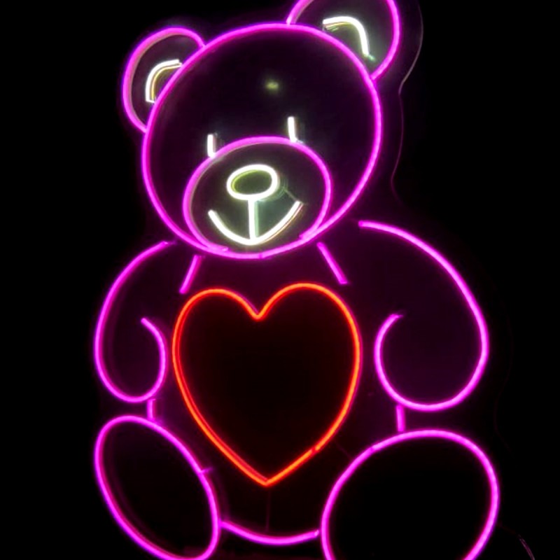 Kalpli Ayıcık Şeklinde Neon Led Işıklı Tablo
