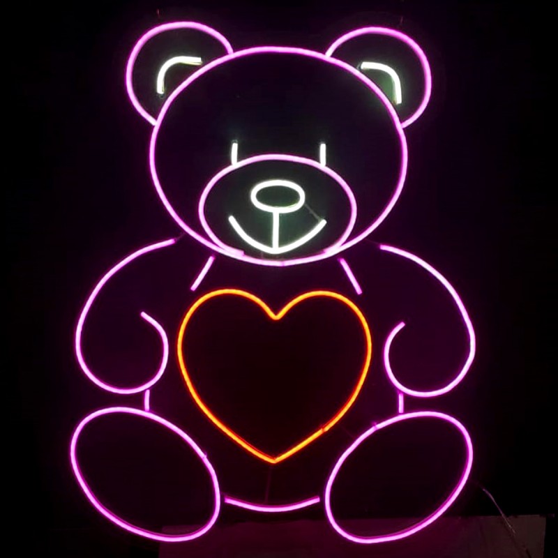 Kalpli Ayıcık Şeklinde Neon Led Işıklı Tablo