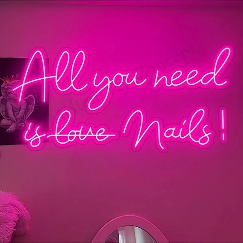 All You Need Is Love Nails! Neon Led Işıklı Tablo