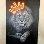 Aslan Kral Baskılı Neon Led Işıklı Tablo