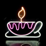 Fincanlı Mum Şeklinde Neon Led Işıklı Tablo