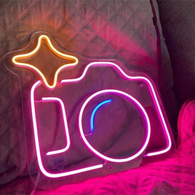 Fotoğraf Makinesi Neon Led Işıklı Tablo