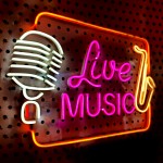 Live Music Yazılı Mikrofon ve Saksafon Şeklinde Neon Led Işıklı Tablo