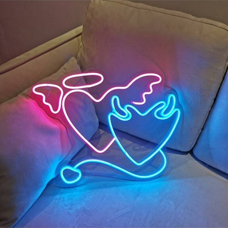 Melek ve Şeytan Neon Led Işıklı Tablo