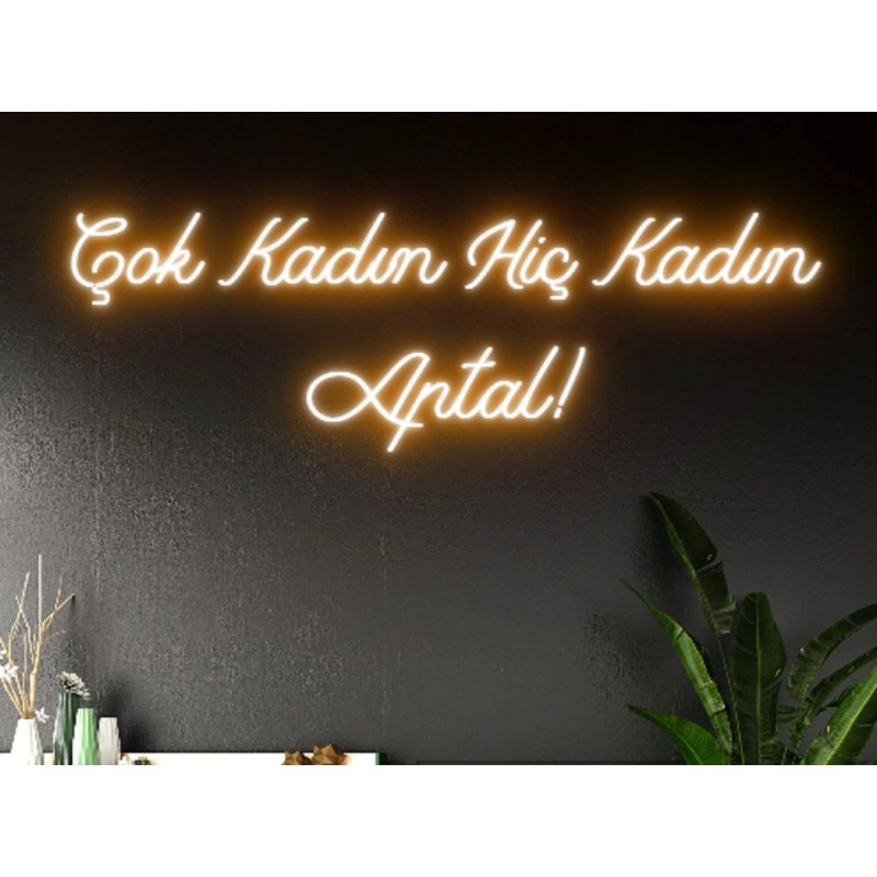 Çok Kadın Hiç Kadın Aptal Yazılı Neon Led Işıklı Tablo