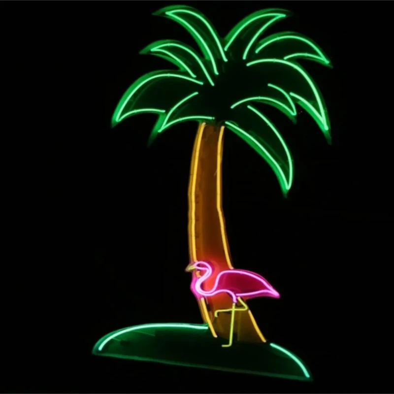 Palmiye Flamingo Neon Led Işıklı Tablo
