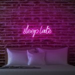 Sleep Late Yazısı Neon Led Işıklı Tablo