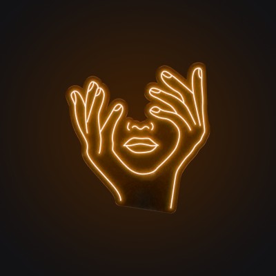 Yüzünü Kapatan Kadın Neon Led Işıklı Tablo